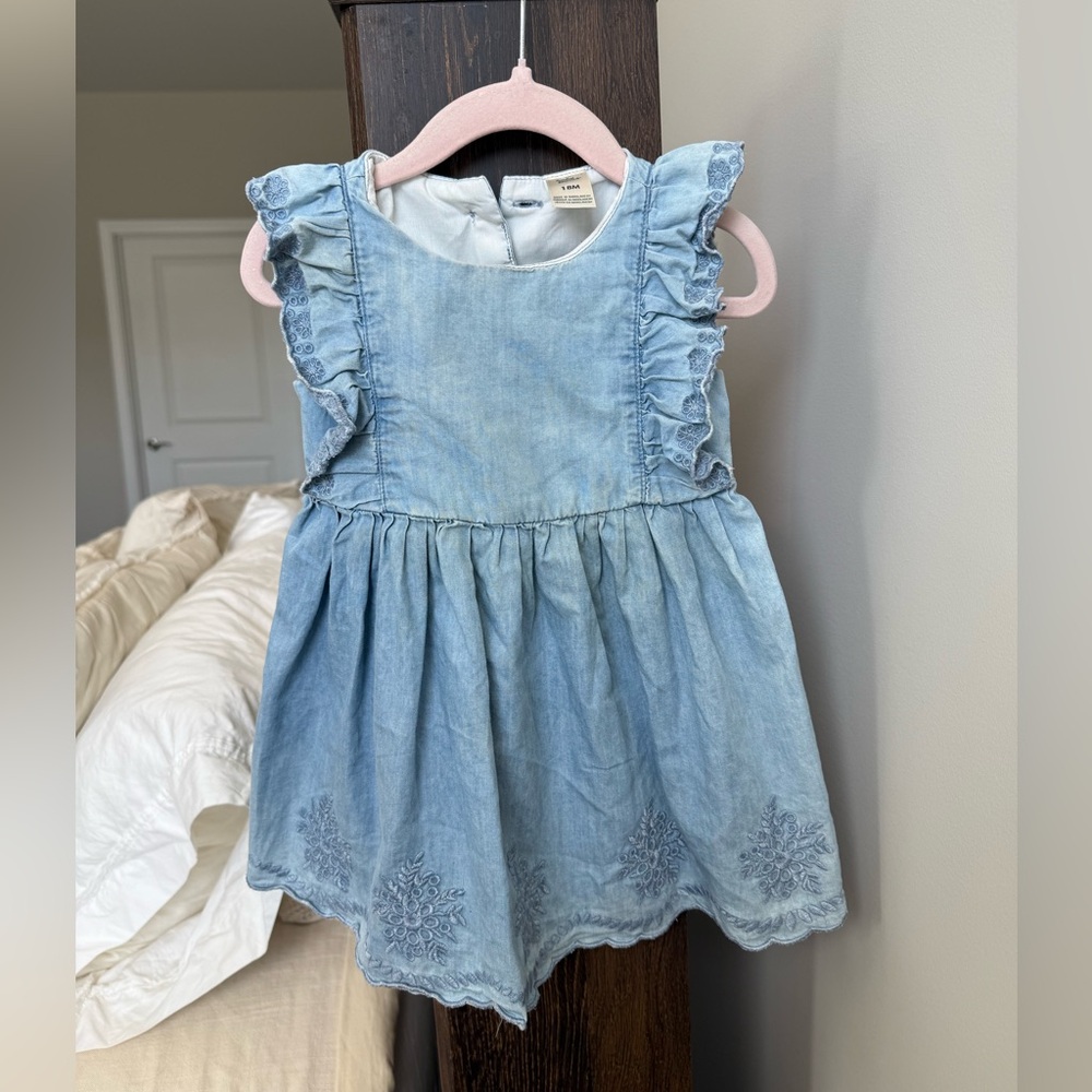 Baby B’Gosh Blue Denim Ruffle Dress with embroidery size 18 months